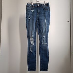 *Sold* Women Mid Rise Fall Skinny Distressed Ripped Jeans Size 26 Blue NWOT